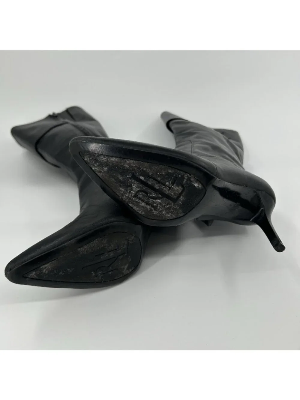 Ralph Lauren Jennison Boots 7.5B Leather Pointed Toe Stiletto Knee High Buckle